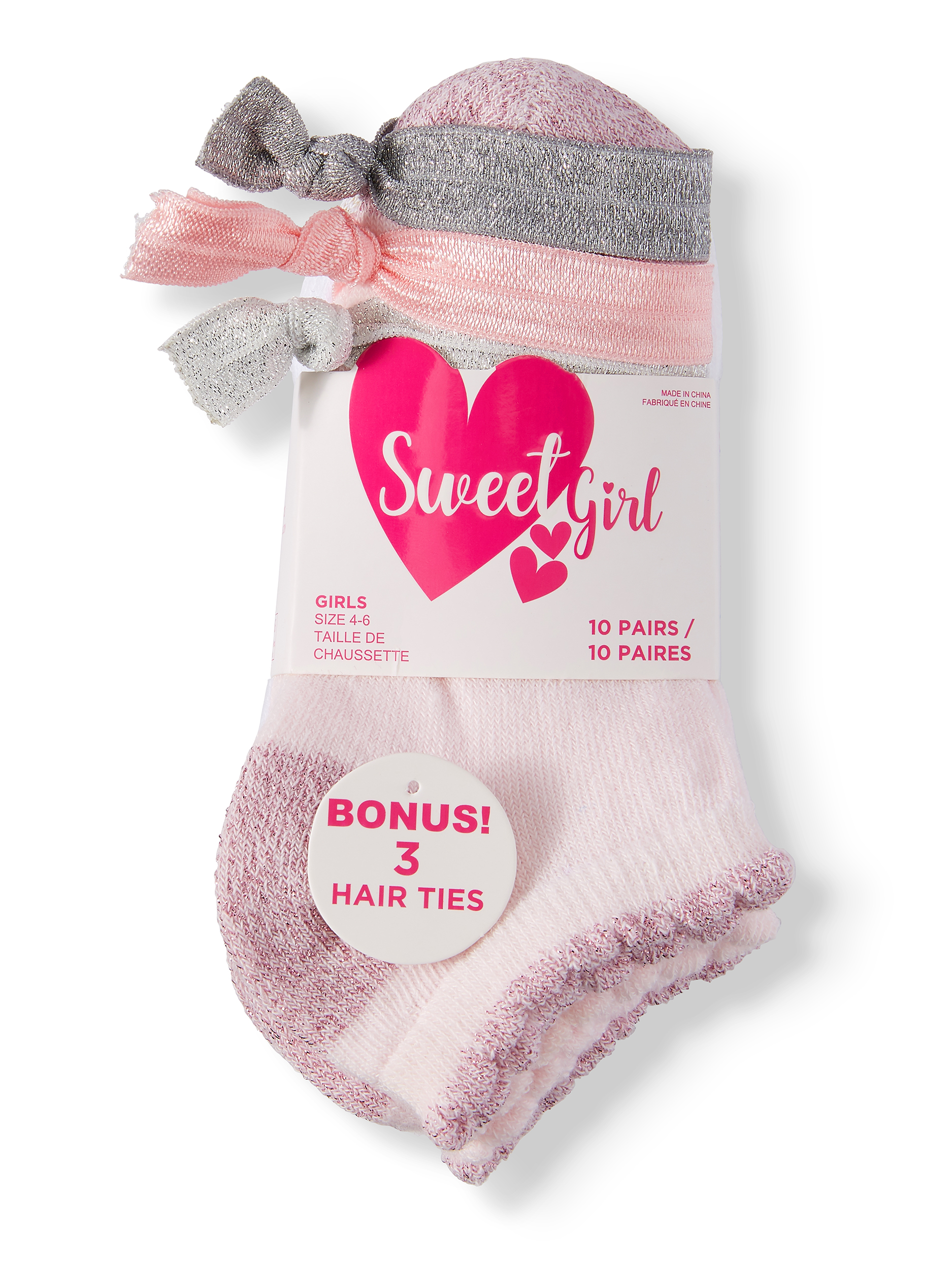 Sweet Girl Girls Socks, 10 Pack No Show w/ Hairties (Little Girls & Big Girls)