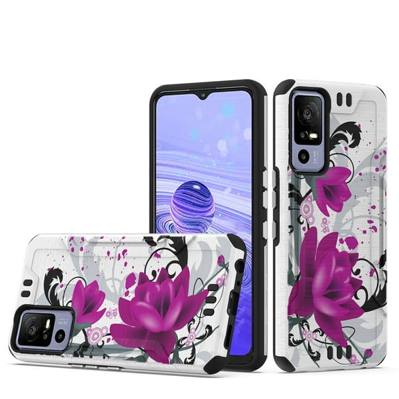 For TCL 40 XE 5G Lining Hybrid Cover Phone Case - Magenta Flower