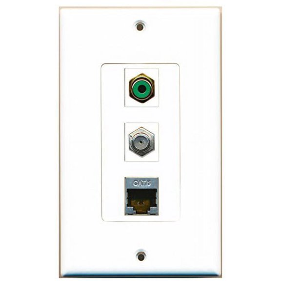 RiteAV 1 Port RCA Green 1 Port Coax Cable TV- F-Type 1 Port Shielded Cat6 Ethernet Wall Plate Oversized