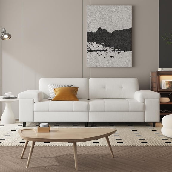 3 Seater Sofa for Living Room, 85" Modern Chenille Cloud Sofa with Adjustable Armrest & Removable Backrest, Comfy Deep Seat Sofaes with Side Bags