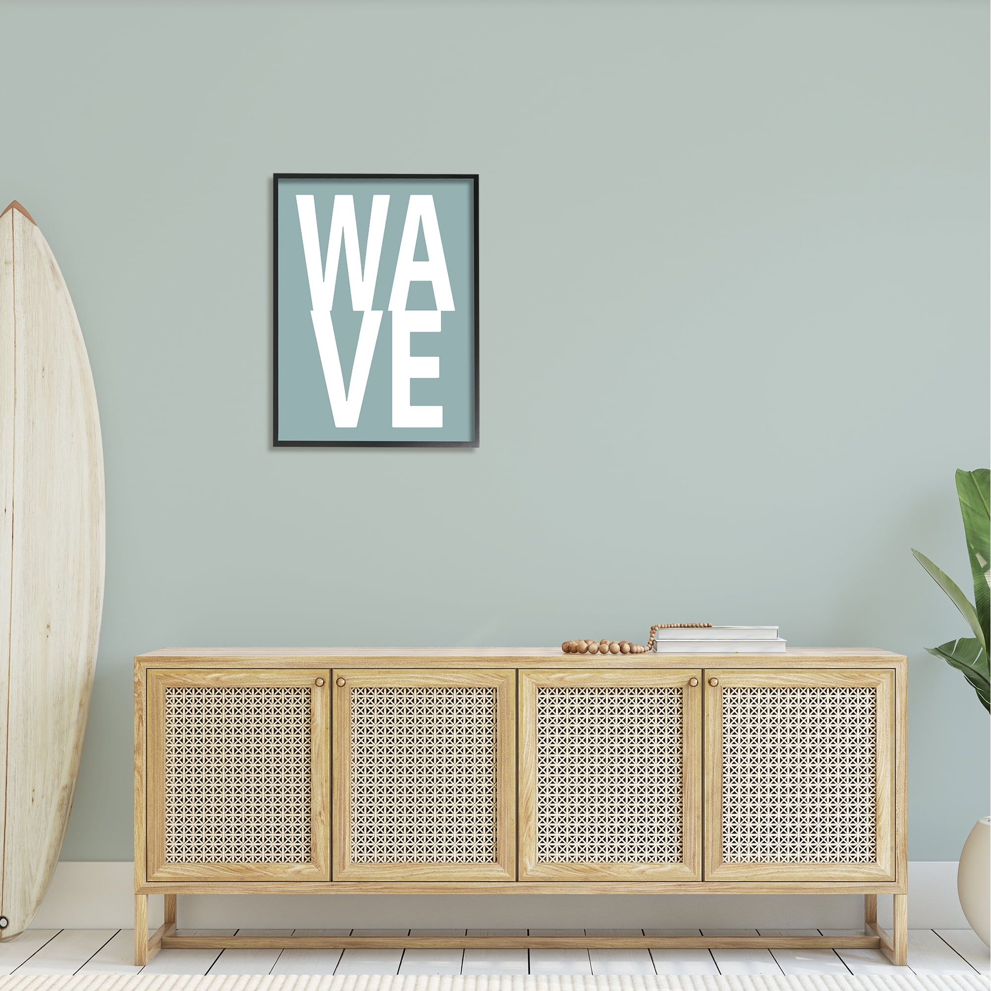 Stupell Wave Turquoise Summer Typography Landscape Painting Black Framed Art Print Wall Art