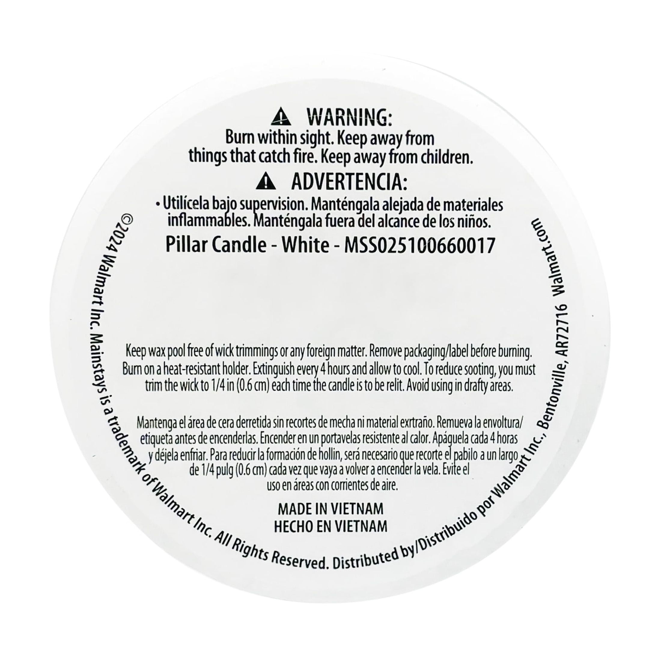 Mainstays Unscented Pillar Candle, 3x8 inches, White