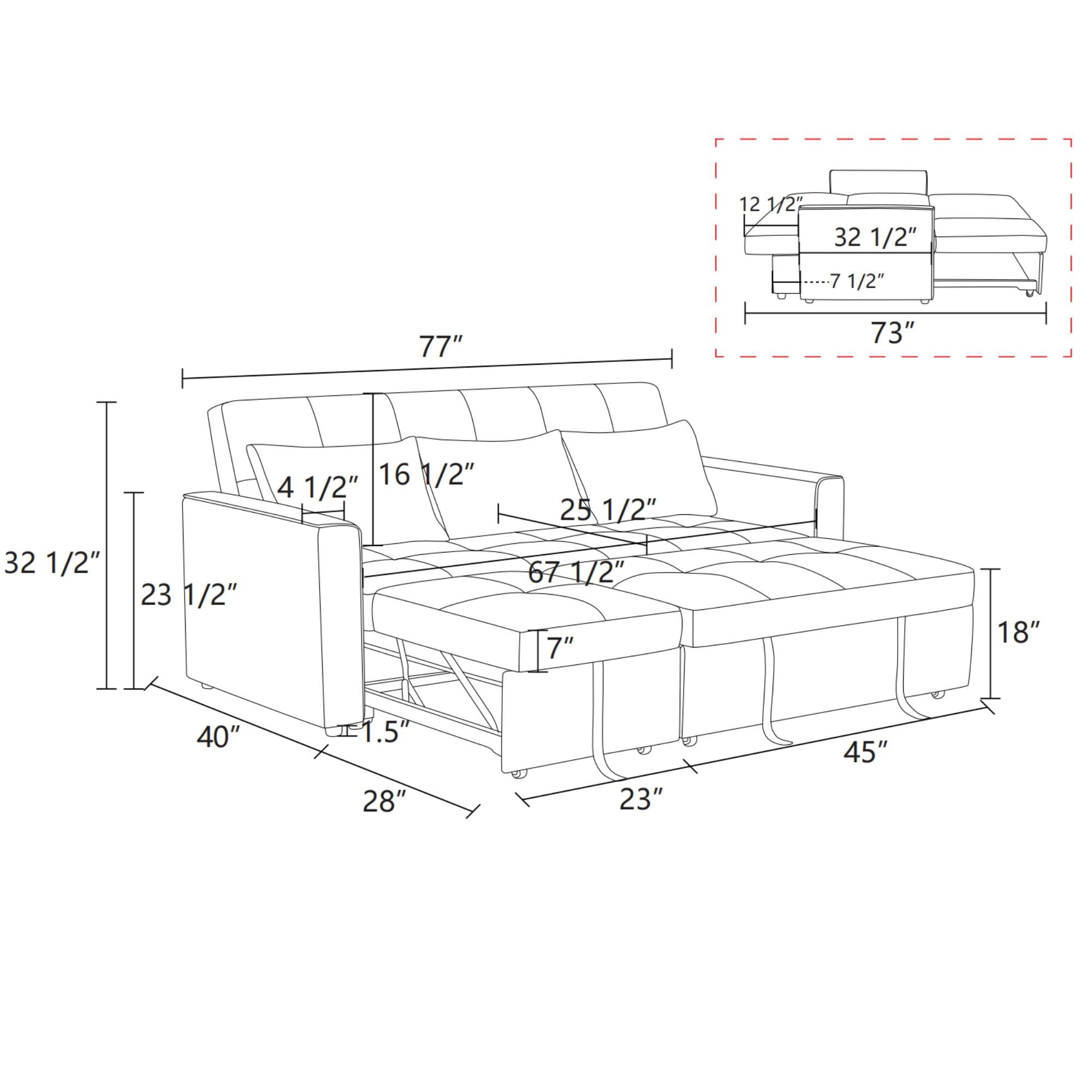 Convertible Sectional Sleeper Sofa, Pull Out Sofa Bed Reversible Corner Sofa&Couches Couch Bed for Living Room, Grey