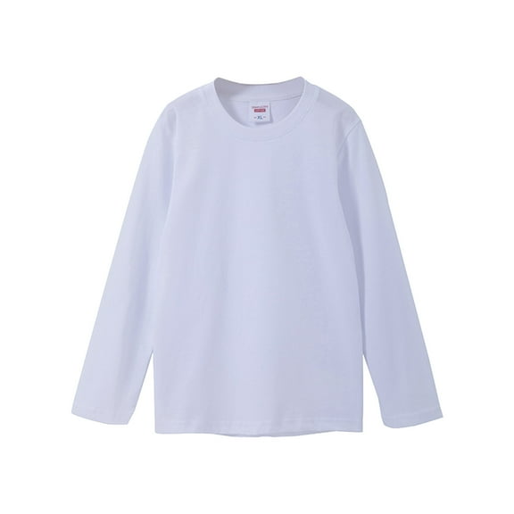 Caqnni Kids Little Girls Tunic Tops Crewneck Soft Solid Color Long Sleeve Comfortable Casual With Side Solid Color T Shirt (White,8-9 Years)