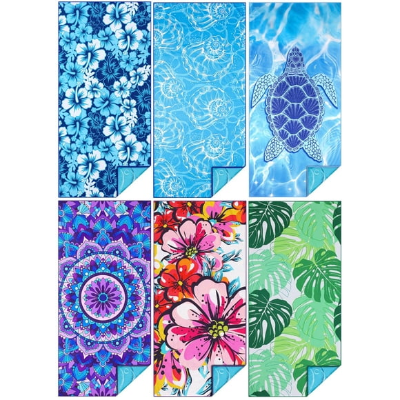 6 Pack Microfiber Thin Beach Towel Lightweight 71x32 Oversized Extra Large Sand Free Towels Quick Dry for Travel Pool Yoga Gym Sports Beach Accessories Vacation Esse