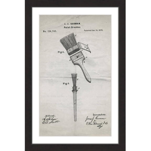 "Paint Brush 1873 Old Paper" Framed Painting Art Print, 12" x 1.5"