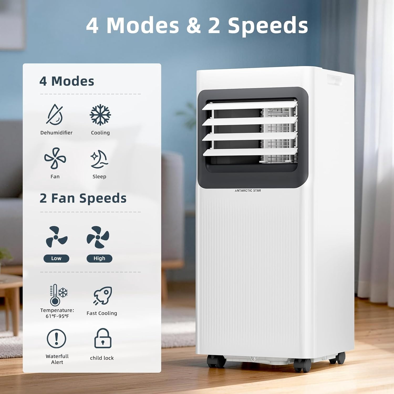 Portable Air Conditioners 10,000 BTU,4-in-1 Air Conditioner Portable Up to 350 Sq.Ft. with Cool,Fan,Dehumidifier,Sleep,Portable AC Unit with LED Remote & 24H Timer,Window Installation Kits