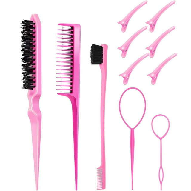 Peines para Cabello Mujer de 12 Piezas, Kit para Peinar, Peines para Peinar el Cabello, Cepillo de Nailon para Cabell, Cepillos de Peine para Burlas para el Cabello, Rosa
