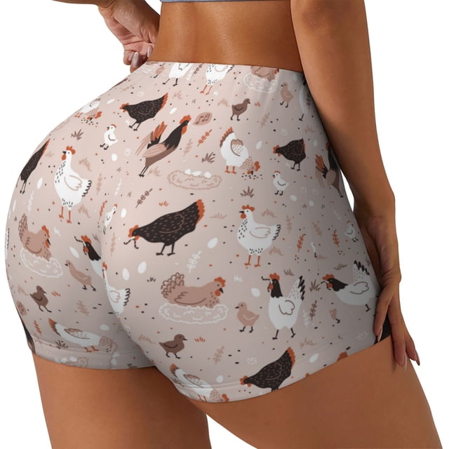 Balery Funny Chicken Pantalones cortos de entrenamiento estampados para mujer, sin costuras, ajustados, para gimnasio, yoga, correr, deportes, ejercicio activo, fitness.-XX-Large