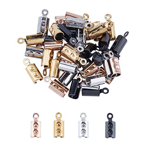 PH PandaHall About 450 Pcs Iron Fold Over Cord Ends Terminators End Tips  for Leather 3-3.5mm for Jewelry Making 3 Colors
