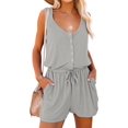 thumbnail image 1 of us Women's Summer Scoop Neck Sleeveless Button Down Jumpsuit Rompers Adjustable Waist Short with Pockets Gray X-Large, 1 of 1
