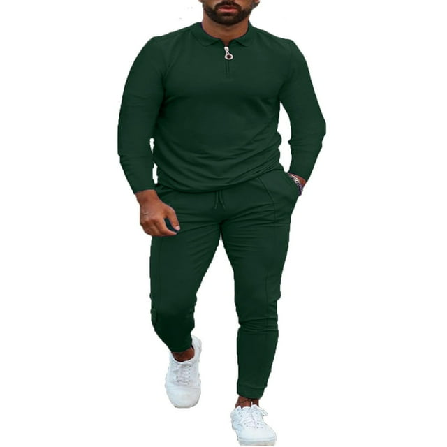 POINTERTECK Mens Long Sleeve Outfits Stand Collar Sweatshirt Top and Sweatpants Tracksuit Set