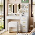 thumbnail image 2 of AOGLLATI Makeup Vanity Set with Lights, Vanity Desk with Mirror and Lights, White Vanity Table with Cushioned Stool, Makeup Desk with Charging Station, Visible Drawers, Open Storage Shelves, 2 of 4