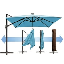 SUNNYOUTDOOR 10'x10' Deluxe Cantilever Umbrella LED Lighted Umbrella Sunbrella Cover Patio Umbrella Garden Outdoor (Sky Blue)