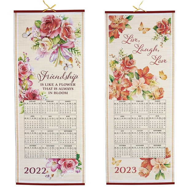 Dual-Sided 2 Year Scroll Calendar, Pastel Floral Design – Ideal For Small Spaces - Bamboo-Like Paper, 12 ½ In. By 33 In., 2022-2023 - Walmart.com