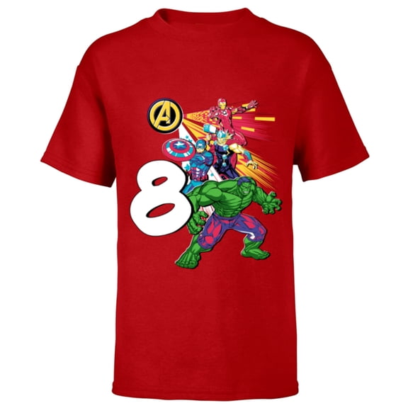 Marvel Super Heroes Avengers 8 Year Old Eighth Birthday - Short Sleeve T-Shirt for Kids - Customized-Red