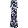 thumbnail image 1 of Bon Rosy, Women's, 3/4 Sleeve V-Neck Printed Maxi Faux Wrap Floral Dress, Navy, XL, 1 of 2