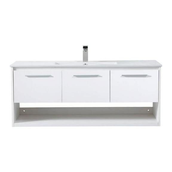 48 Inch Floating Bathroom Vanity - Modern Single Sink Vanity White - Space Saving Minimalist Design