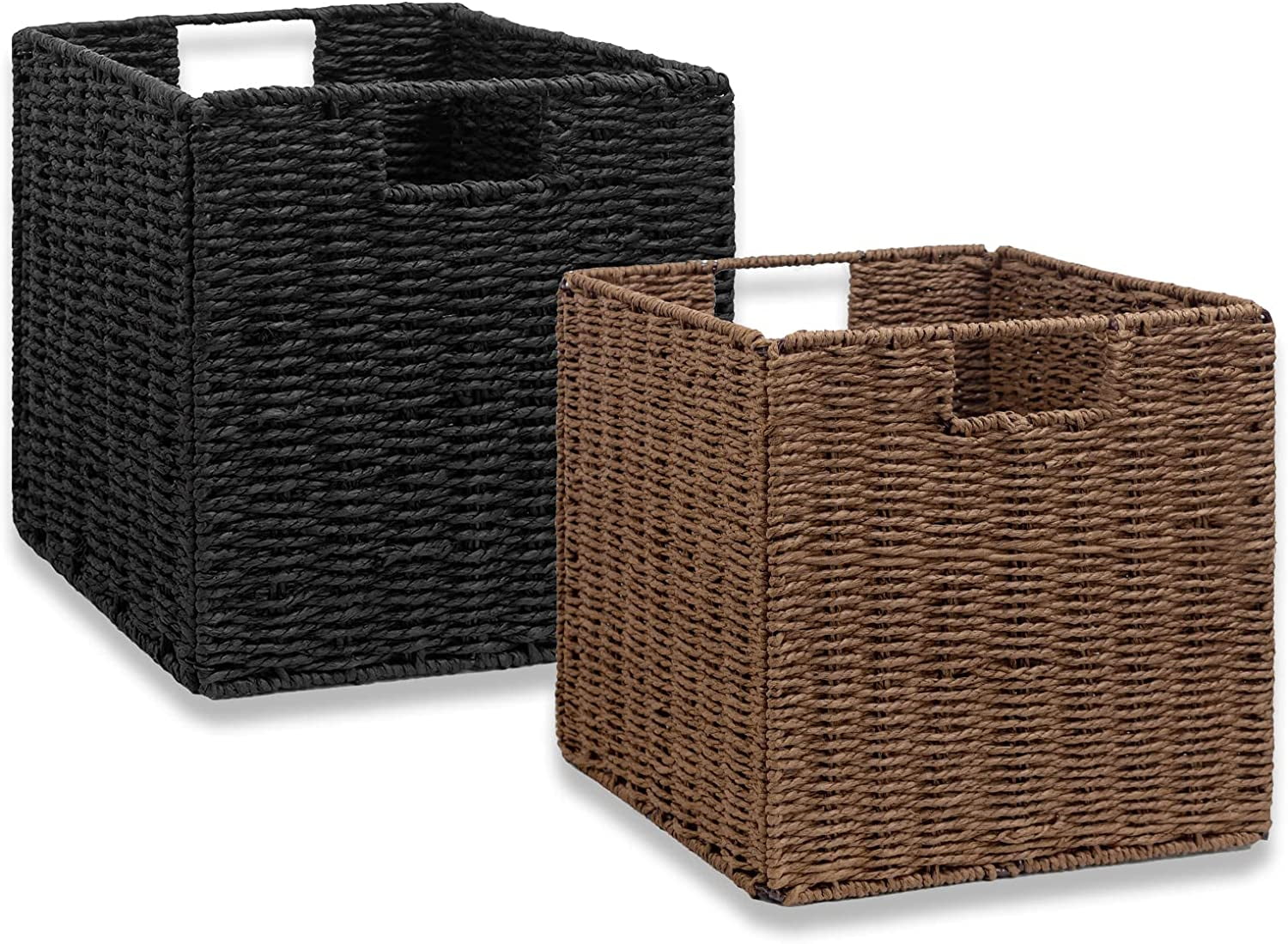 Wicker Storage Baskets, Set of 2 Hand-Woven Storage Baskets for Shelves ...