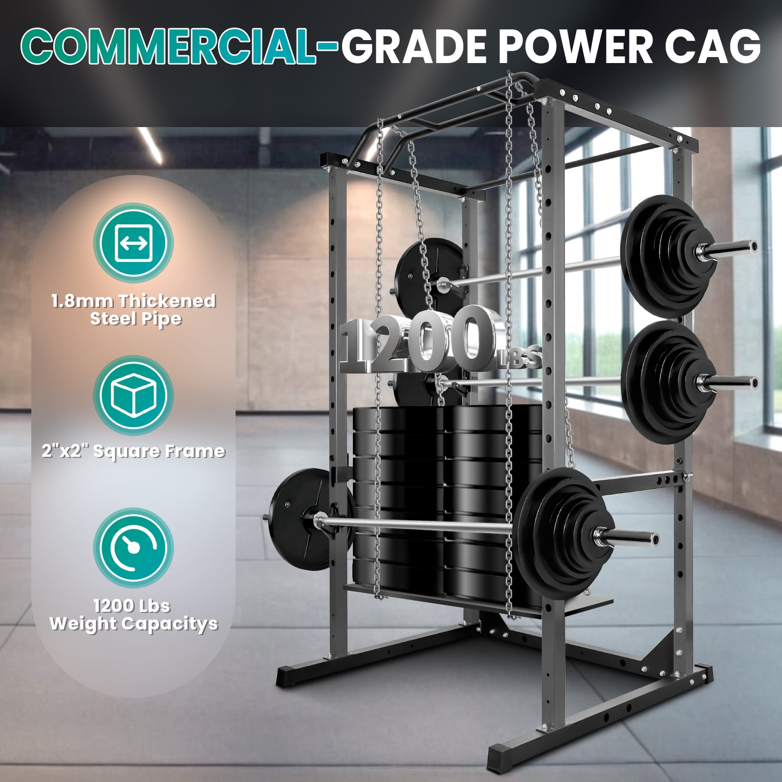 Squat Rack Power Cage , 45.6"×44.3"×81.5", 1200lbs Multi - Function Home Gym Squat Rack for Home Gym, All-in-One Squat Rack for Home Gym, Black
