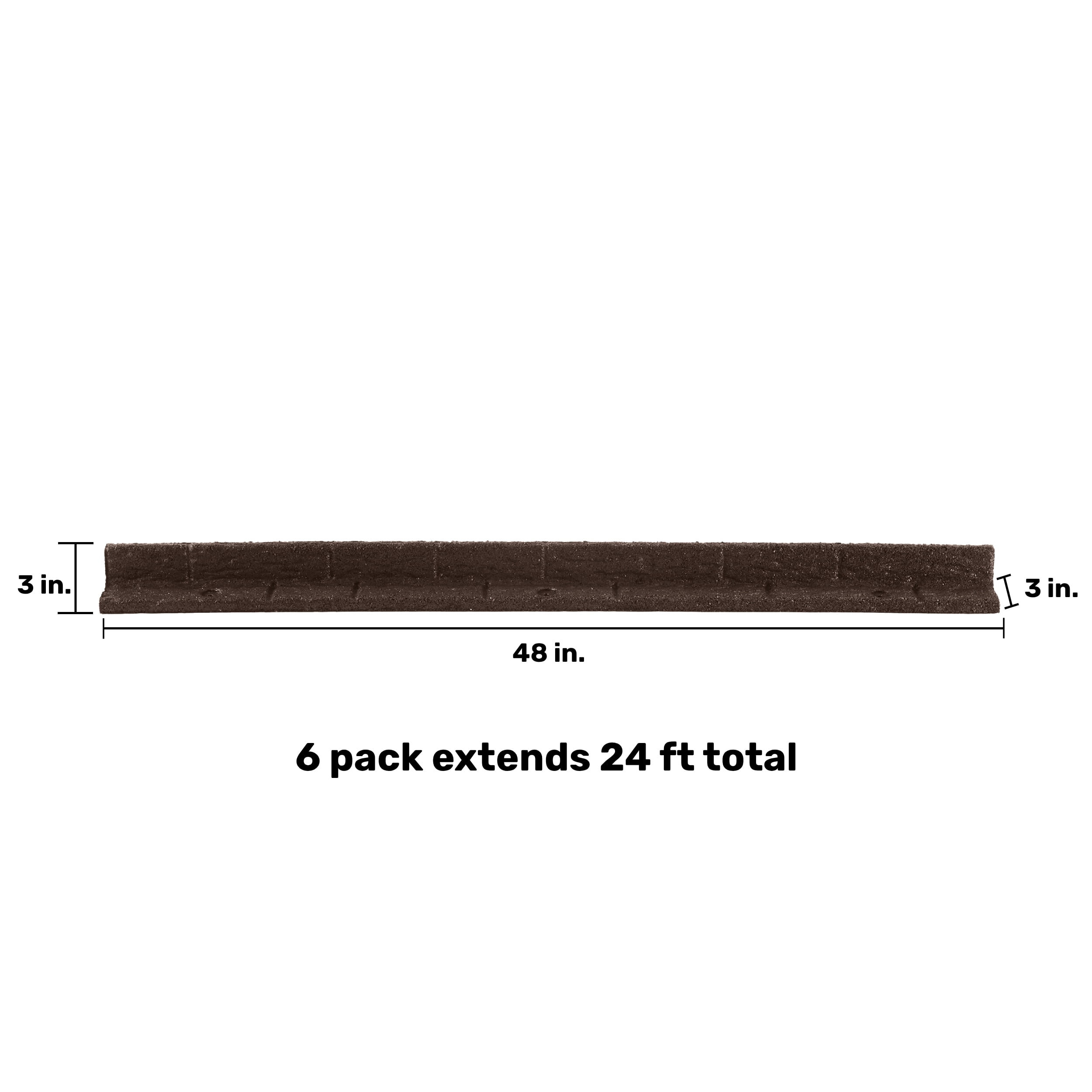 GroundSmart Roman Brick Landscape Edging, 4' Brown Rubber Garden Edging Border, 6 pack