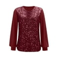 thumbnail image 4 of Enjoytime Shirts for Women Trendy Long Sleeve Solid Color Round Neck Sequin Blouse Business Casual Work Tops, 4 of 7