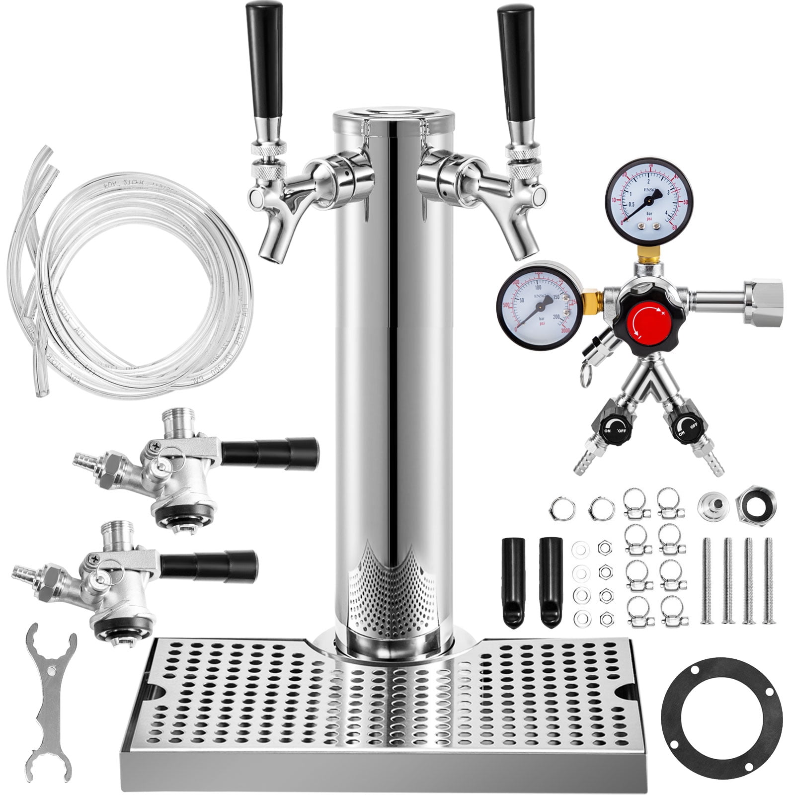 Double Tap Stainless Steel Faucet Draft Beer Tower Bar Homebrew For Kegerator US 