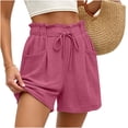 thumbnail image 4 of Hurxie Women's Cotton Crinkled Lounge Shorts High Waist Drawstring Summer Casual Shorts with Pockets Hot Pink,XL, 4 of 6