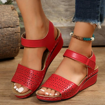 

YYYTop Sandalias De Mujer Flats for Women Women s New Large Size Hollow Thick Bottom One Line Buckle Wedge Sandals Black Heels for Women Summer Savings