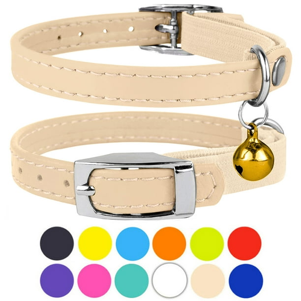 Leather Cat Collar Breakaway Safety Collars Elastic Strap for Small