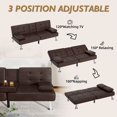 thumbnail image 3 of Vineego Modern Faux Leather Couch Convertible Folding Futon Sofa Bed with 2 Cup Holders,Brown, 3 of 8