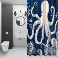thumbnail image 4 of Ocean Octopus Bathroom Shower Curtain, Retro Nautical Coastal Sea Octopus Coral Shell Seaweed Waterproof Washable Soft Bath Curtain for Bathtub Decor with 12 Hooks&Grommet, 48x72 Inch, 4 of 9