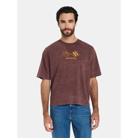 Chevy Corvette Men's and Big Men's Front Back Cropped Graphic Tee with Short Sleeves, Sizes S-2XL