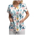 thumbnail image 4 of felwors Scrub Tops Women Short Sleeve V-Neck Holiday Printed Medical Nurse Uniforms Scrub Tops Shirt with Pockets (Navy, XL), 4 of 4