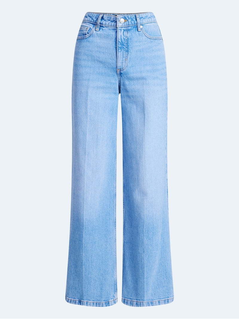 Free Assembly Women's High Rise Relaxed Wide Leg Jeans with Front