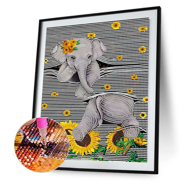 Cuadros Decorativos Taladro parcial de forma especial de elefante de girasol con pintura de diamante 5D DIY (YXC161) Ehuebsd embutido en tela