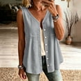 thumbnail image 2 of Stamzod Womens Tank Tops Summer V Neck Cotton Linen Button Down Shirts Casual Embroidered Sleeveless Shacket Gray C M, 2 of 6
