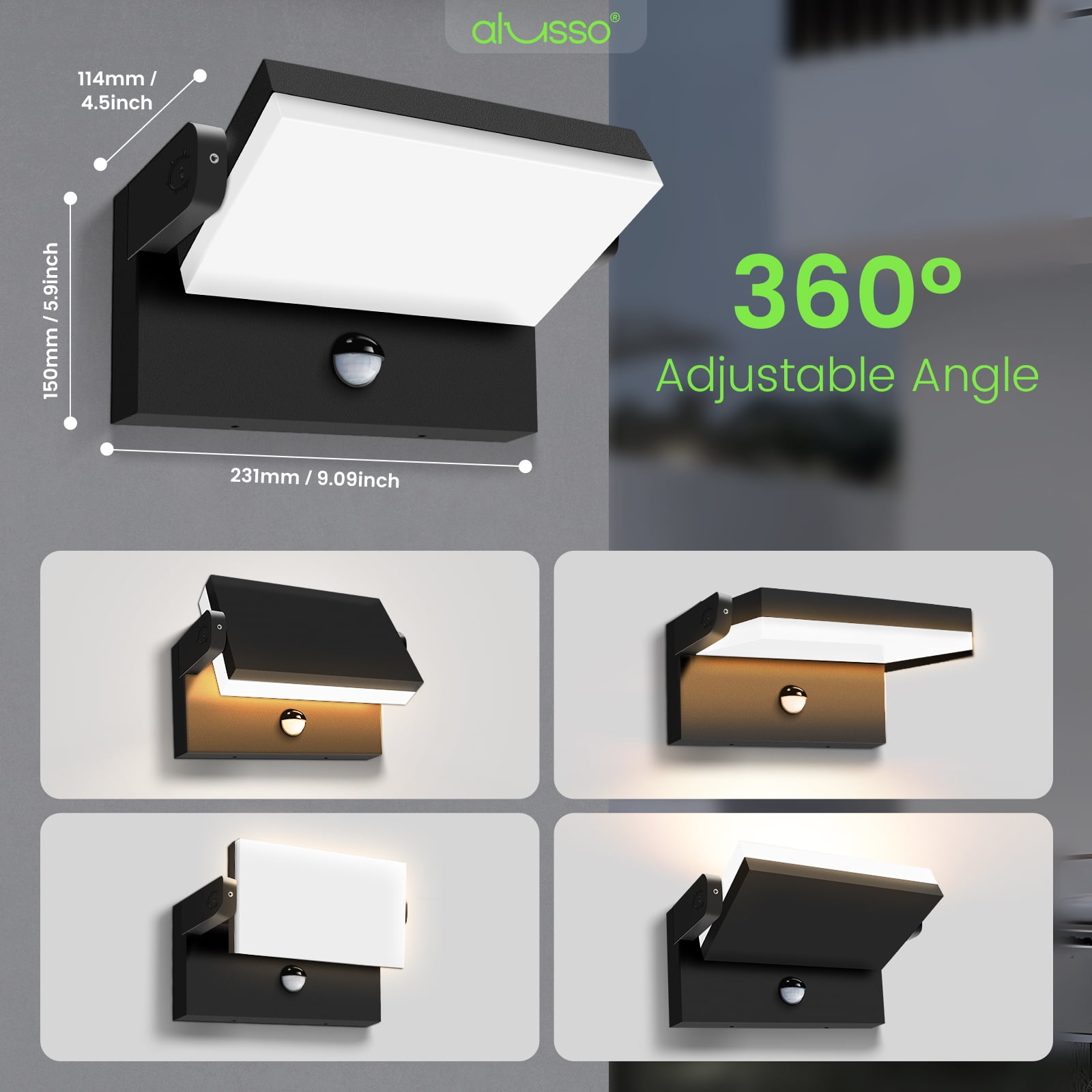 ALUSSO 3WT LED Rotatable Wall Light mit Sensor 3CCT 150°Swivelling Outdoor Lamp