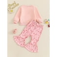 thumbnail image 4 of Suealasg Toddler Baby Girl Christmas Outfits 6M 1T 2T 3T 4T Long Sleeve Letter Print Sweatshirt Candy Cane Print Flare Pants Set 2Pcs Little Girl Christmas Clothes, 4 of 8