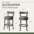 thumbnail image 3 of Maven Lane Alexander 31" Swivel Bar Stool – Kitchen Stool in Reclaimed Oak Finish & Ronan Stone Vegan Leather Upholstery - 180° Swivel, Nailhead Trim – Wooden Chair for Kitchen Islands, Set of 4, 3 of 7