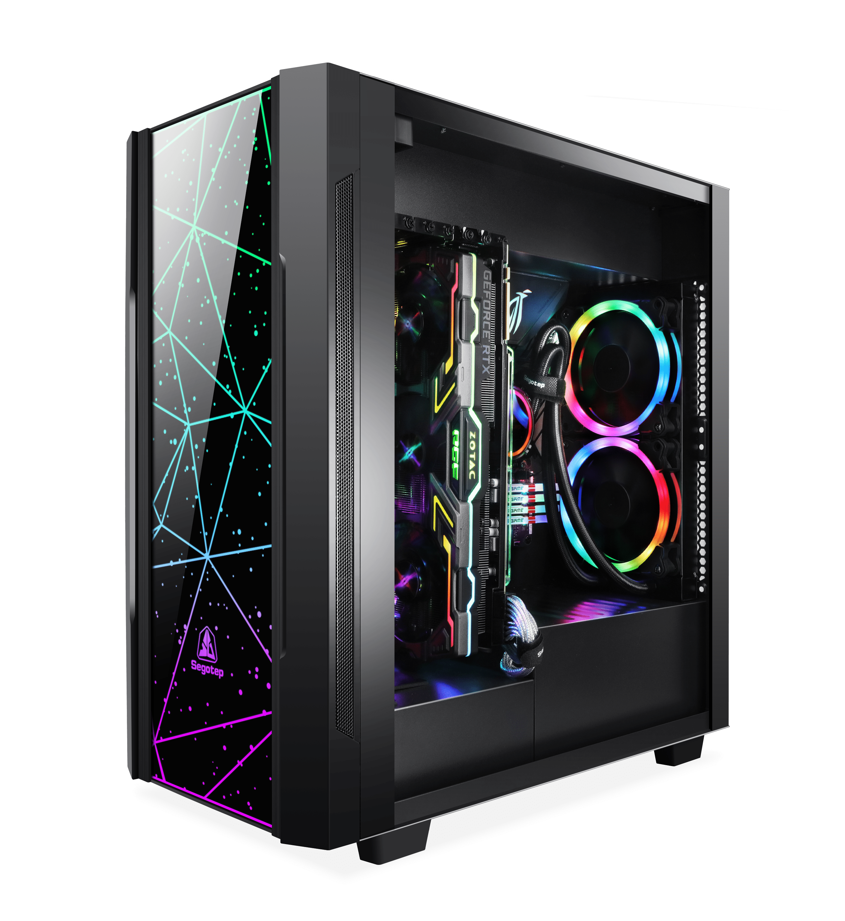 Segotep Phoenix ATX Black Mid Tower PC Gaming Computer Case USB 3.0 Ports/Graphics Card Vertical Mounting with Tempered Glass & RGB Front Panel
