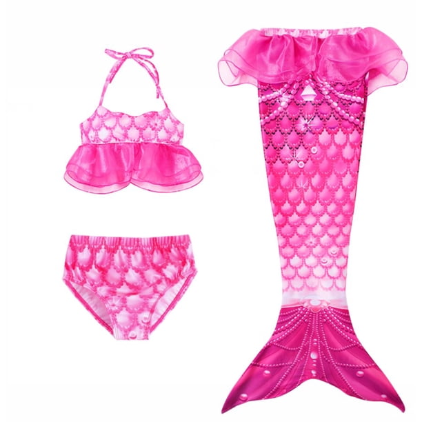 Traje de baño de cola de pez para niños pequeños Traje de baño de sirena Traje de baño de tres piezas Ropa de playa Ropa de verano Traje de ropa 4-5T (Tag120) Gao Jinjia LED