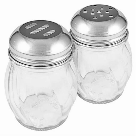 6-Ounces Glass Spices Shaker With Perforated Stainless Steel Top And Parmesan Cheese Shaker With Slotted Stainless Steel Top/Set of 2/Bulk Swirl Retro Style Dispensers With Lids