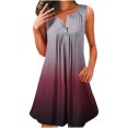 thumbnail image 2 of Robe Sans Manches pour Femmes, Imprimé Dégradé Col Rond Boutons devant, Robe Décontractée en Polyester Doux pour Printemps et Été Usage Quotidien, 2 of 5