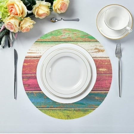 

Hidove Vintage Wooden Planks Background Round Placemats for Dining Table Non Slip Heat-Resistant Polyester Table Mats 6pcs Washable Table Mats for Kitchen Dining Table Decoration (56)