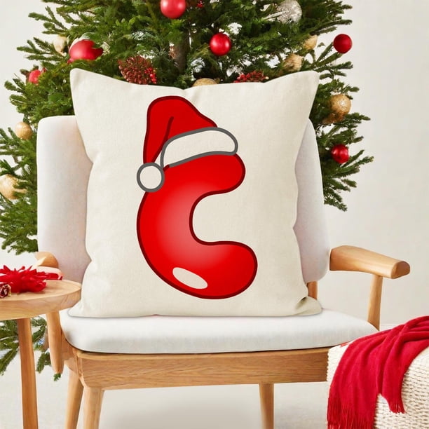 Puntoco Funda de almohada con letras navideñas, funda de almohada decorativa para sofá festivo, funda de cojín con estampado de lino