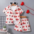 thumbnail image 2 of KPOPLK Summer Toddler Boy Clothes Baby Hawaiian Outfits Set Short Sleeve Shirt + Elastic Waist Shorts Summer Beach Clothing(2-3 Years,White), 2 of 6
