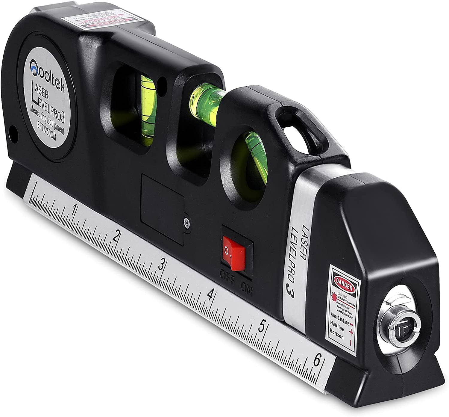 Laser Level Vertical Horizon Measuring Tape Aligner Metric Rulers with Battery 