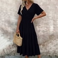 thumbnail image 2 of Uootdi Women's Maxi Dresses V Neck Short Sleeve Smocked Tiered Dresses Vacation Lightweight Flowy Casual Dresses Gift, 2 of 6