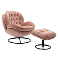thumbnail image 3 of Swivel Accent Chair with Ottoman, Modern Velvet Lounge Chair and Ottoman Set, Home TV Reading Chair Office Armchair Chair with Footrest, Metal Base Frame for Living Room Bedroom, Pink, 3 of 7